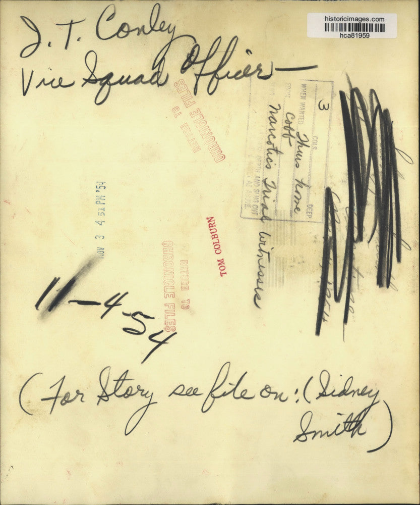 1954 Press Photo Narcotics trial witnesses include J.T. Conley of Vice Squad