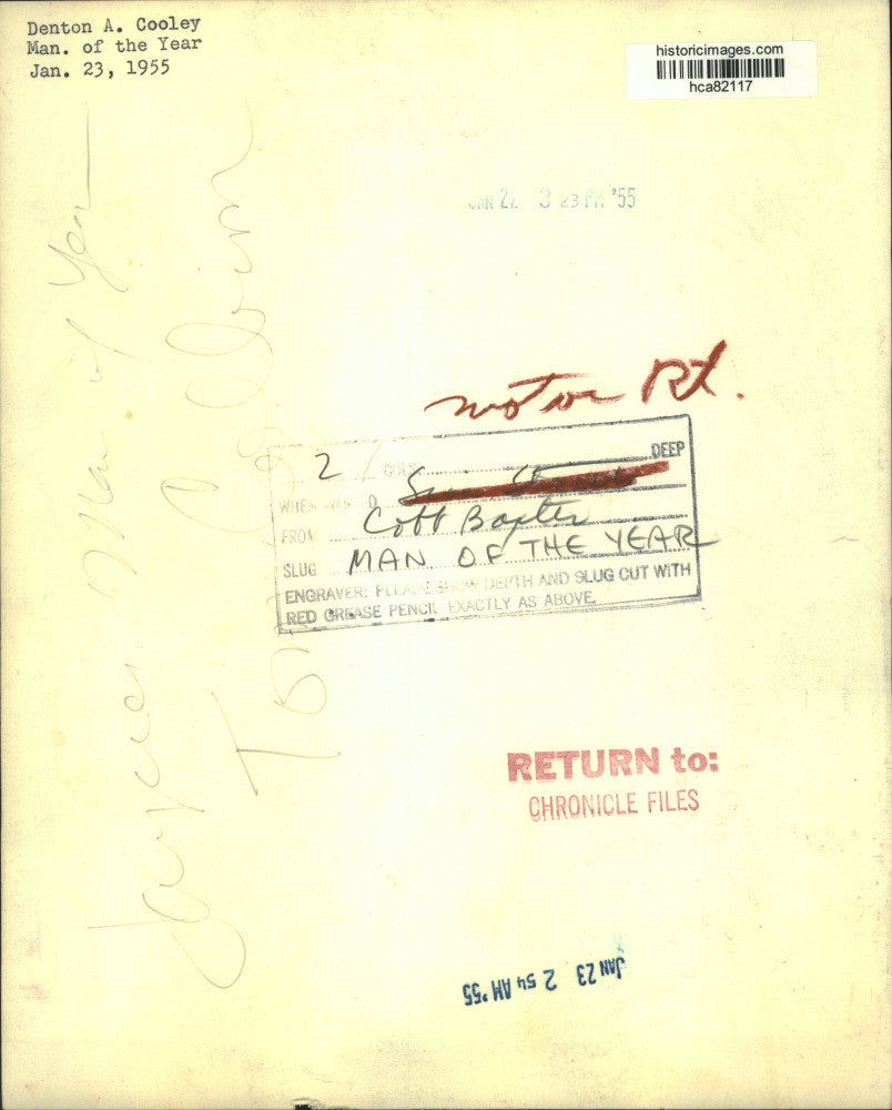 1955 Press Photo Denton A. Cooley named "Man of the Year" - hca82117