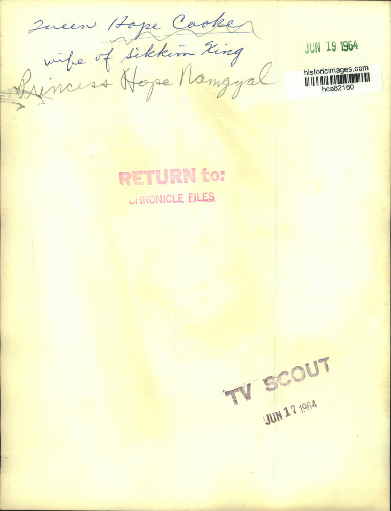 1964 Press Photo Hope Cooke named Princess Hope Namgyal, wife of Sikkim King