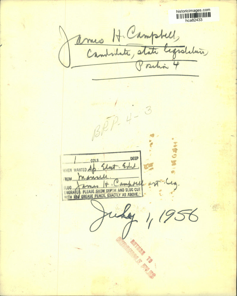 1956 Press Photo James H. Campbell, candidate for State Legislature - hca82433