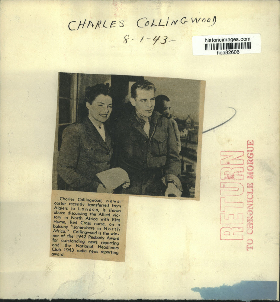 1943 Press Photo Newscaster Charles Collingwood and Red Cross Nurse Rita Hume