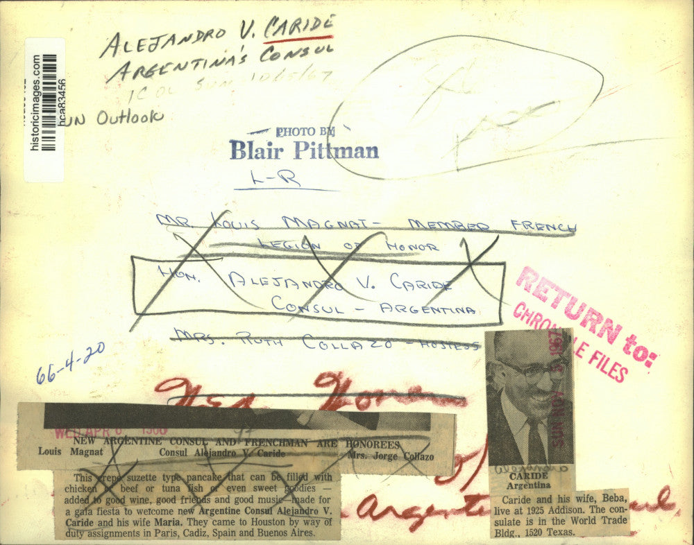 1967 Press Photo Houston- Louis Magnat and Argentine Consul Alejandro Caride