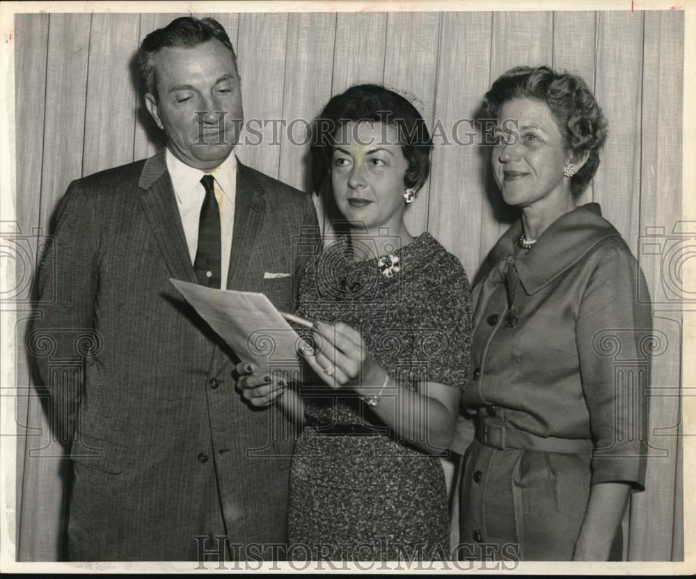 1959 Press Photo Houston Mayor & Mrs. Cutrer, Mrs. Robert Dabney; cancer study