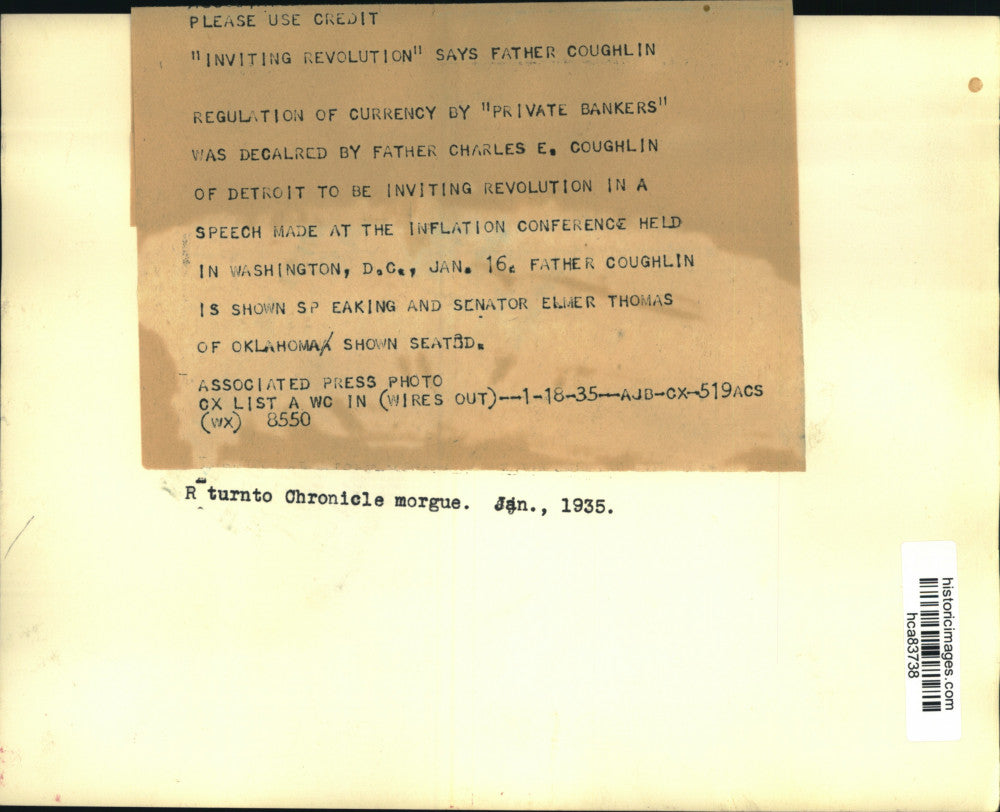 1935 Press Photo Fr. Charles Coughlin at Inflation Conference; Sen. Elmer Thomas