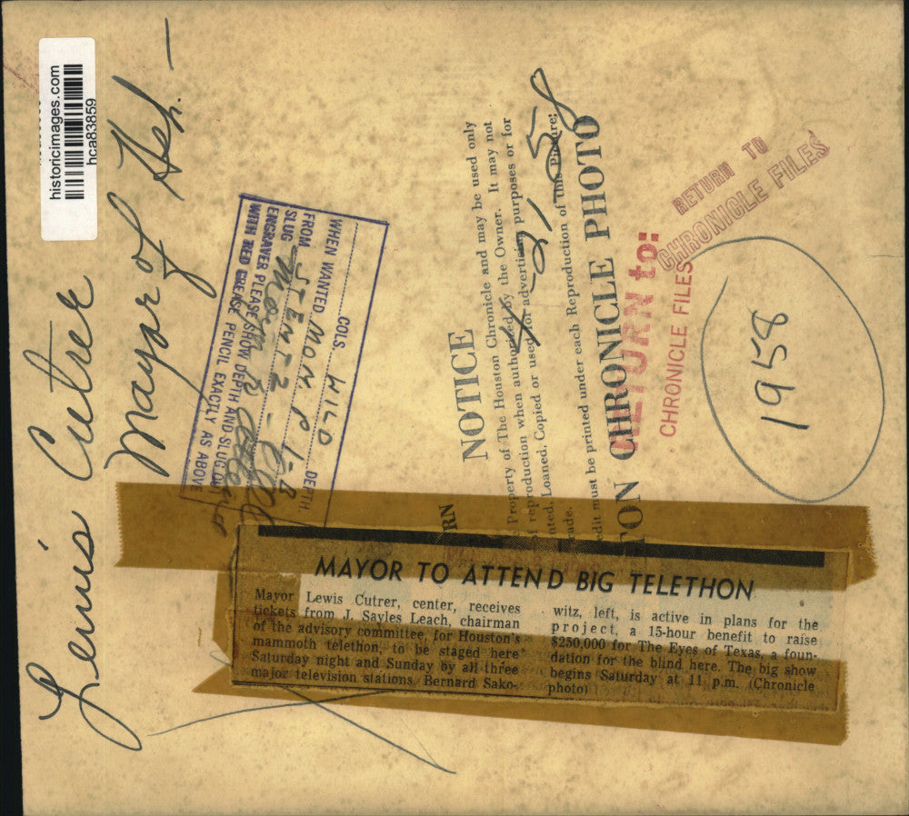 1958 Press Photo Mayor Lewis Cutrer with "The Eyes of Texas" Committee Members