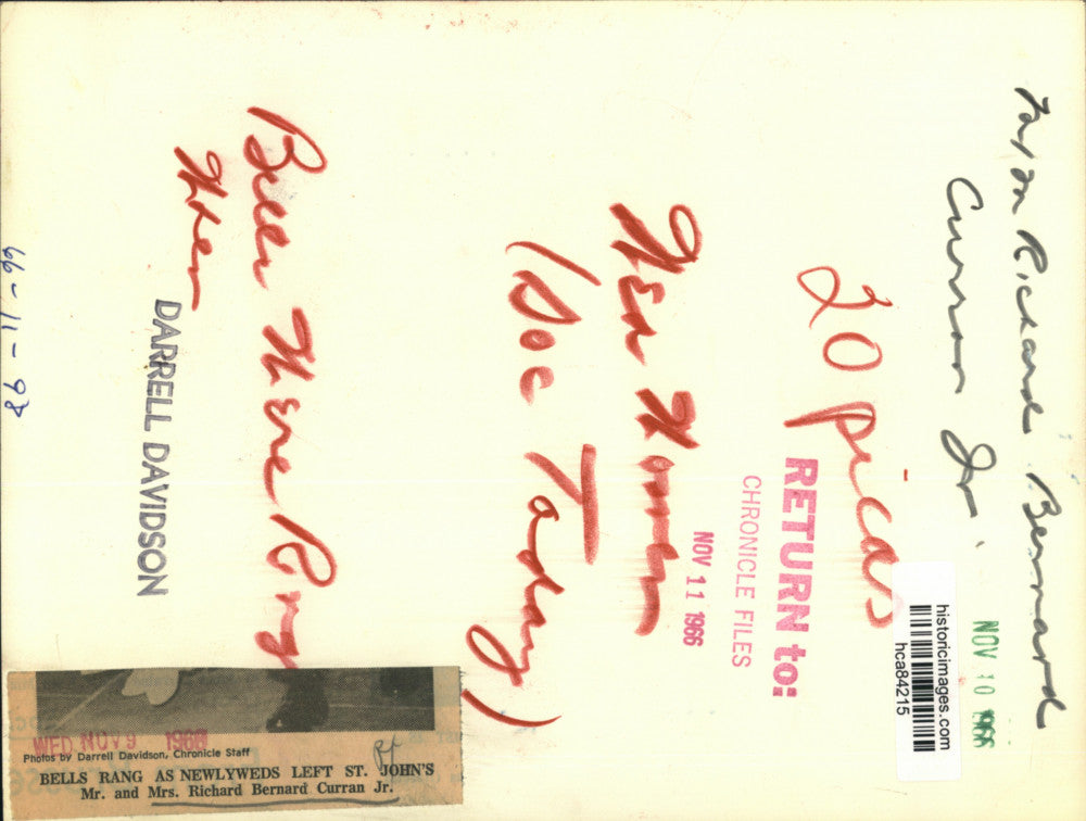 1966 Press Photo Newly Wed Mr. and Mrs. Richard Bernard Curran, Jr., Houston