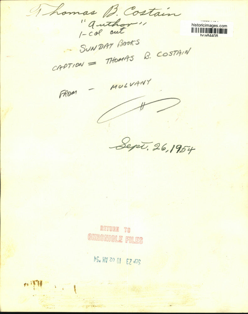 1954 Press Photo Author Thomas B. Costain - hca84408