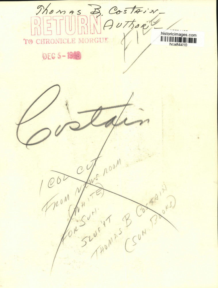 1949 Press Photo Drawing of author Thomas B. Costain - hca84410