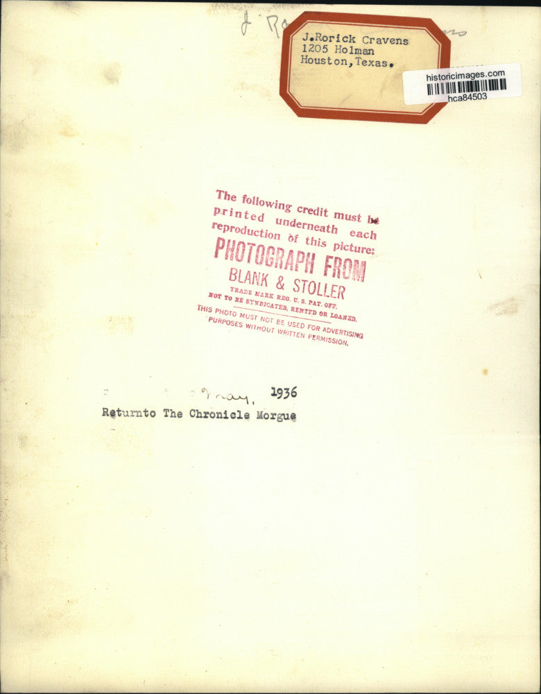 1936 Press Photo Houston-J. Rorick Cravens - hca84503