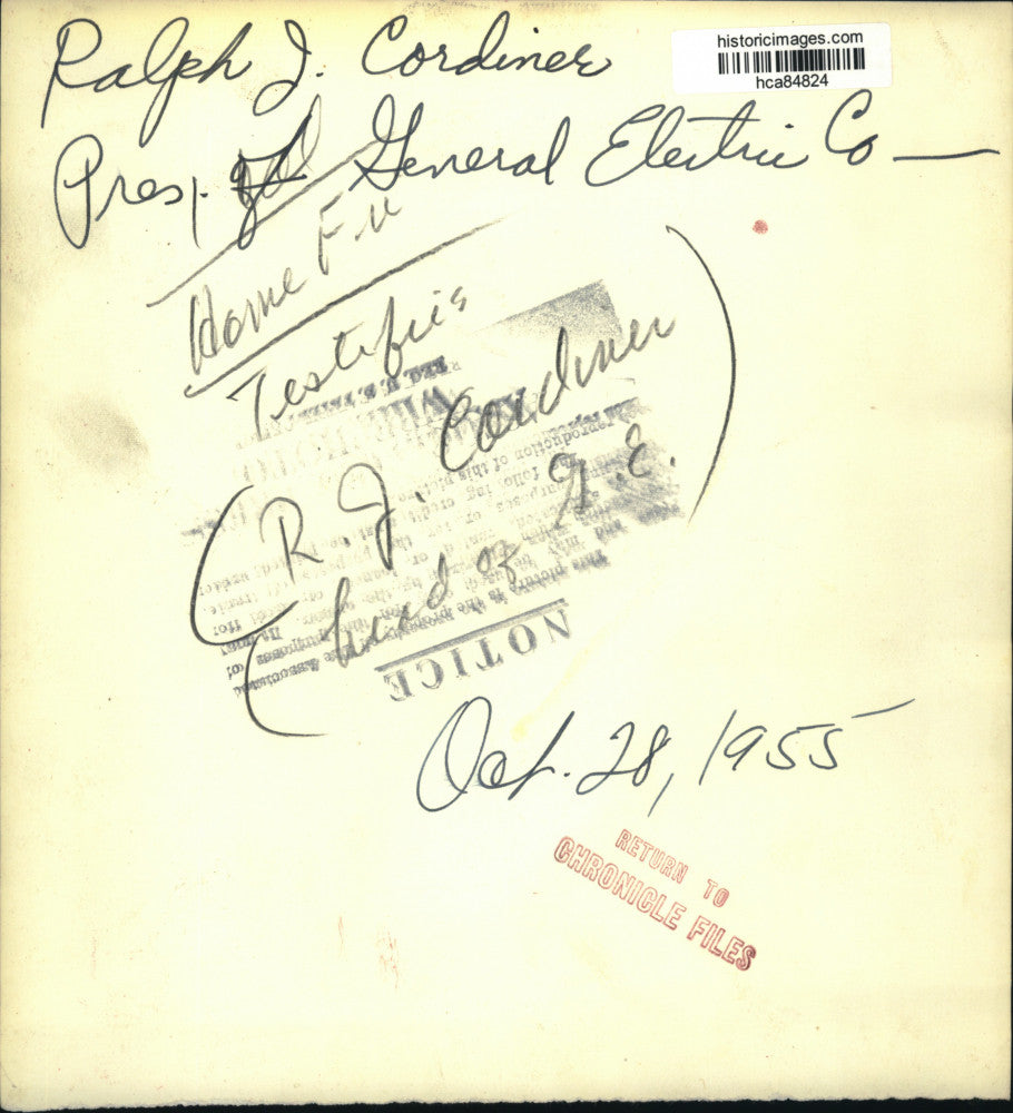 1955 Press Photo Ralph J. Cordiner, President of General Electric Company