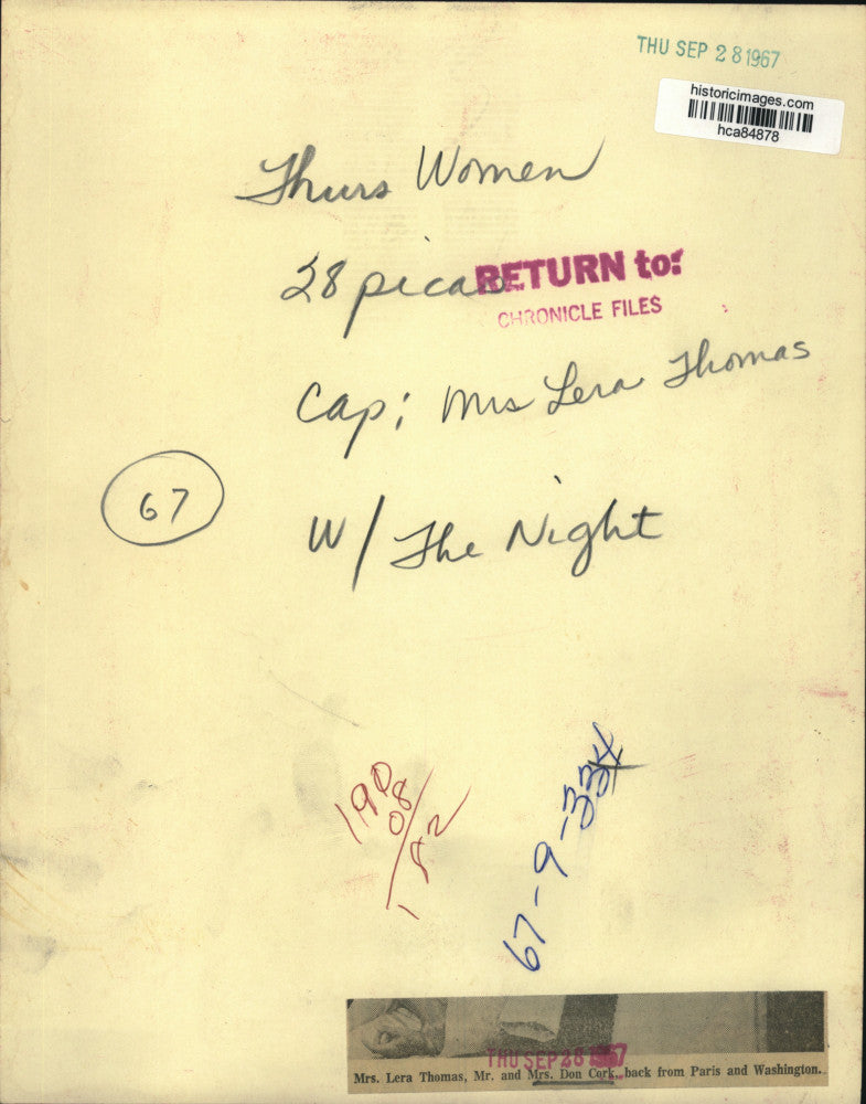 1967 Press Photo Mrs. Lera Thomas, Mr. and Mrs. Don Cork Back From Trip, Houston