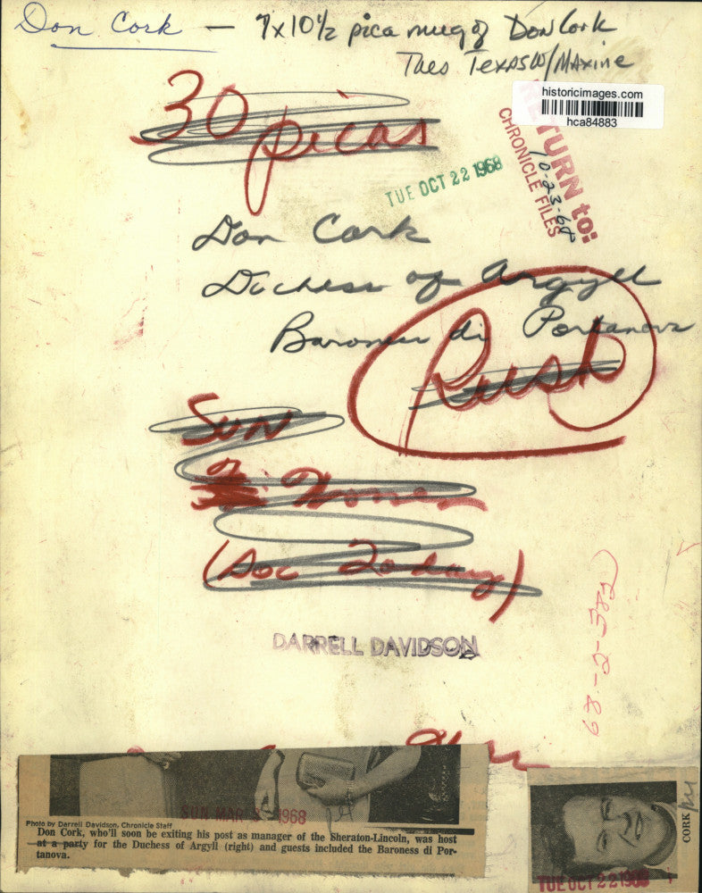 1968 Press Photo Houston, Texas Businessman Don Cork Hosts Royal Party