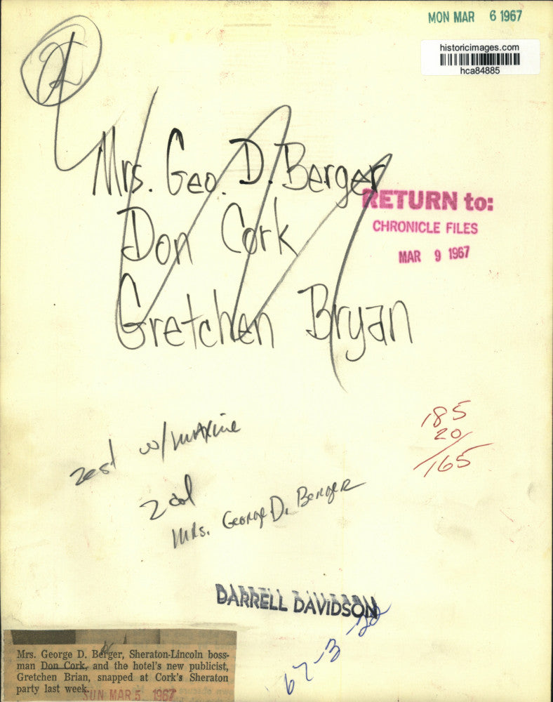 1967 Press Photo Mrs. George Berger, Don Cork, Gretchen Brian Party in Houston