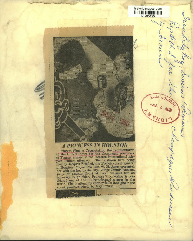 1950 Press Photo Princess Simone Troubetzkoy and Jacques Fouchet, Houston