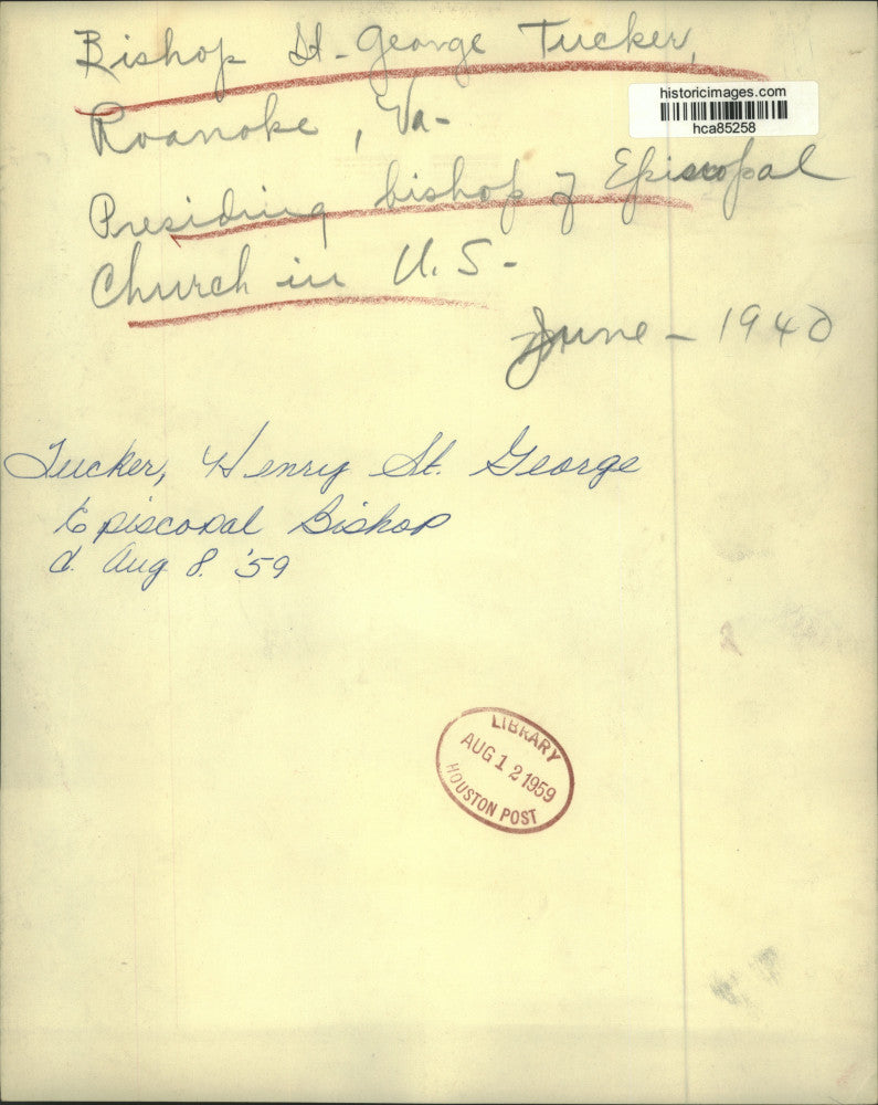 1940 Press Photo Roanoke, Virginia-Episcopal Bishop, Henry St. George Tucker.