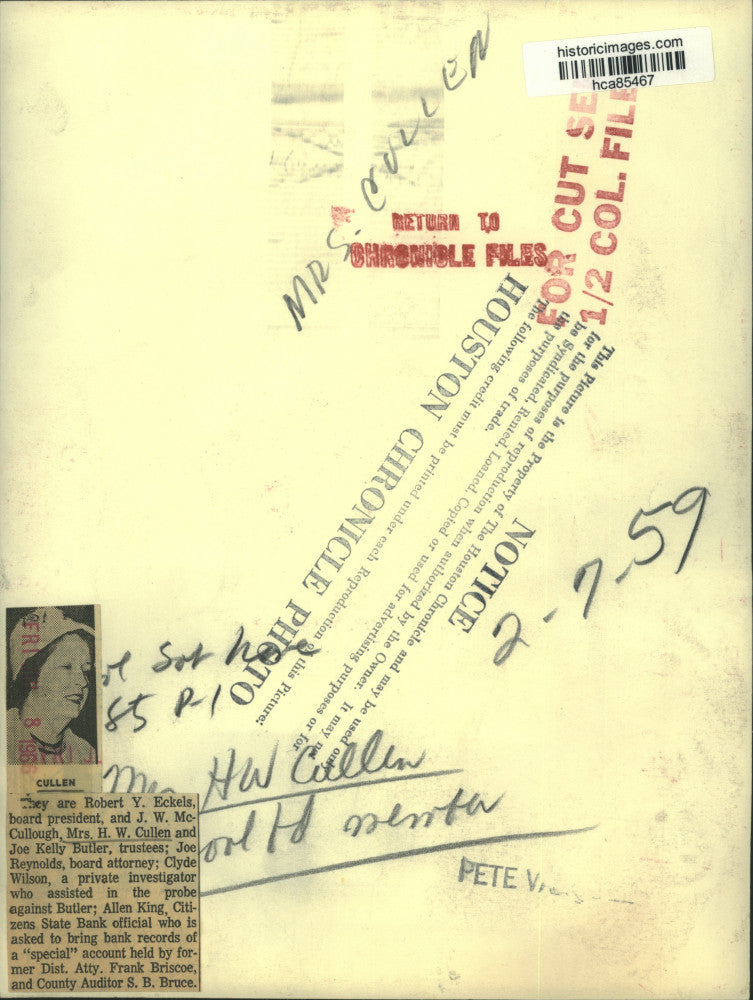 1959 Press Photo Houston School Board Member Mrs. H.W. Cullen - hca85467