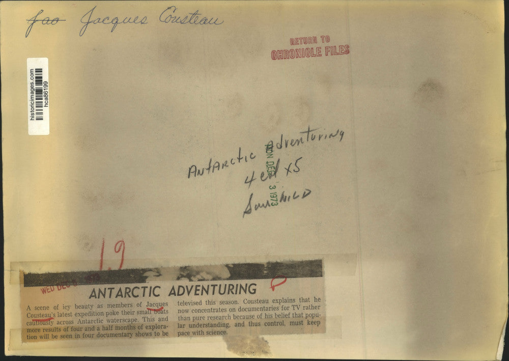 1973 Press Photo Jacques Cousteau's expedition crosses an Antarctic waterscape