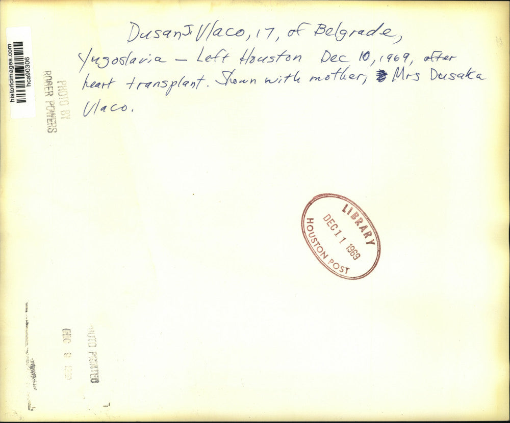 1969 Press Photo Dusan Vlaco and mother leave Houston hospital after transplant