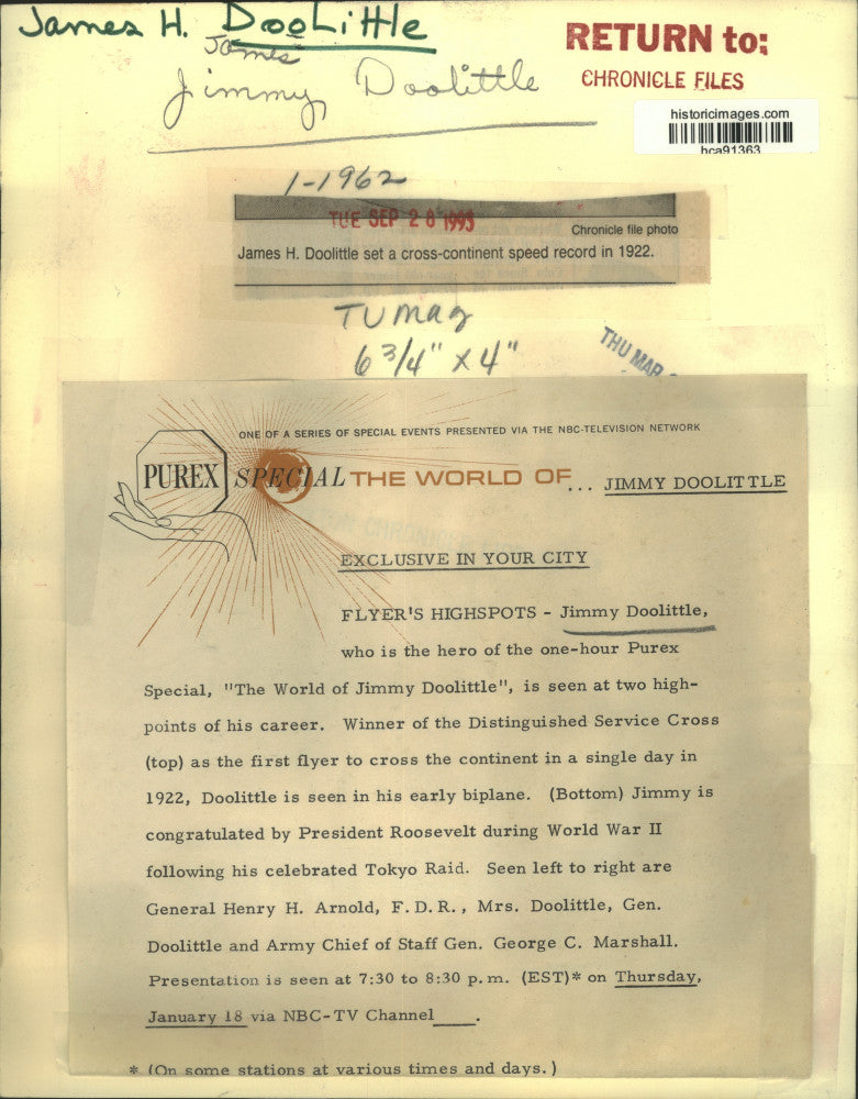 1922 Press Photo Pilot James H. Doolittle set speed record - hca91363