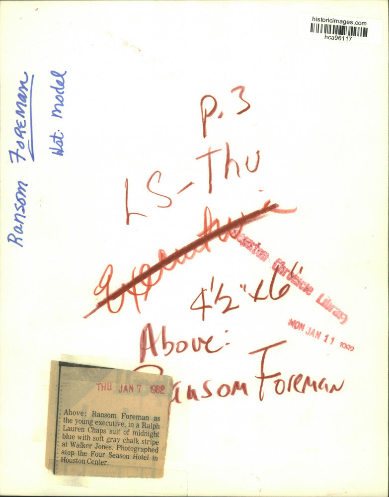 1982 Press Photo Model Ransom Foreman, Four Seasons in Houston - hca96117