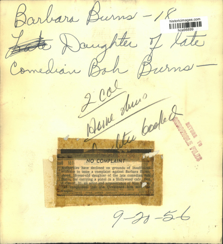 1956 Press Photo Barbara Burns, daughter of the late comedian Bob Burns