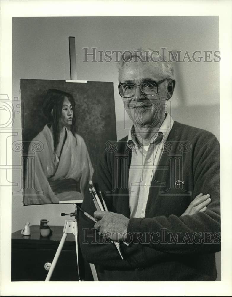 1985 Press Photo Early retiree Bill Robinson spends his time painting