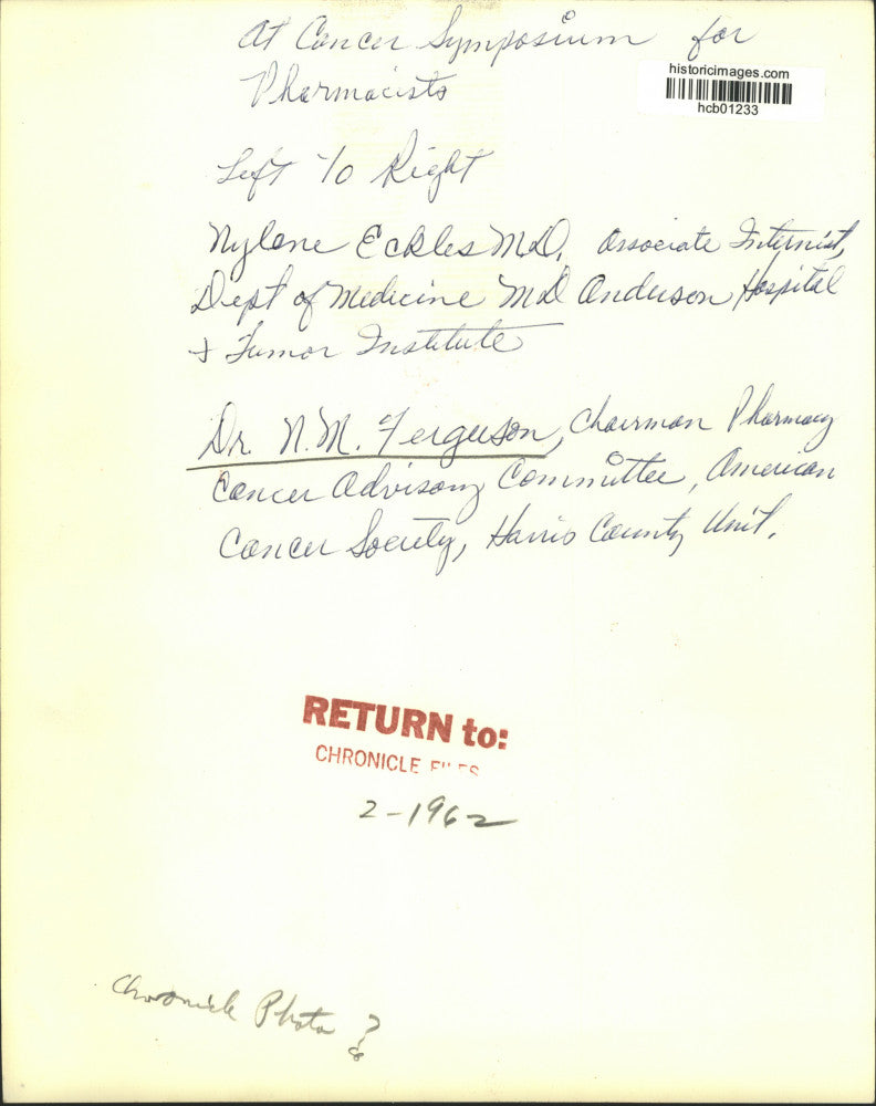 1962 Press Photo Dr. Nylene Eckles & Dr. N. Ferguson at Cancer Symposium.