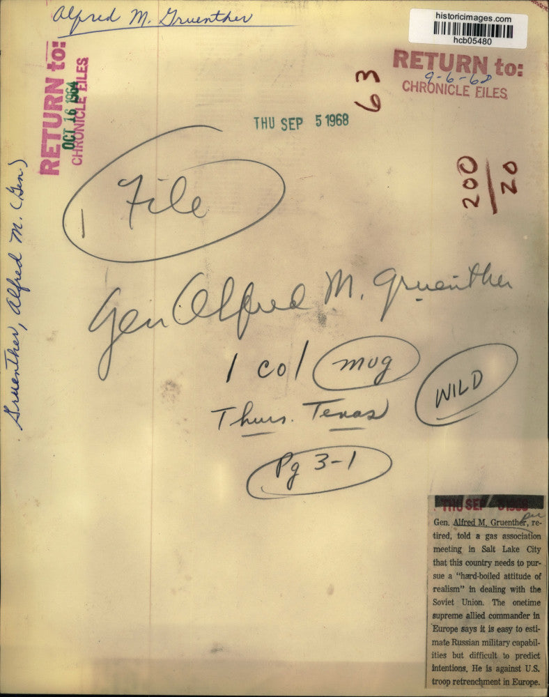 1968 Press Photo General Alfred M Gruenther, retired - hcb05480