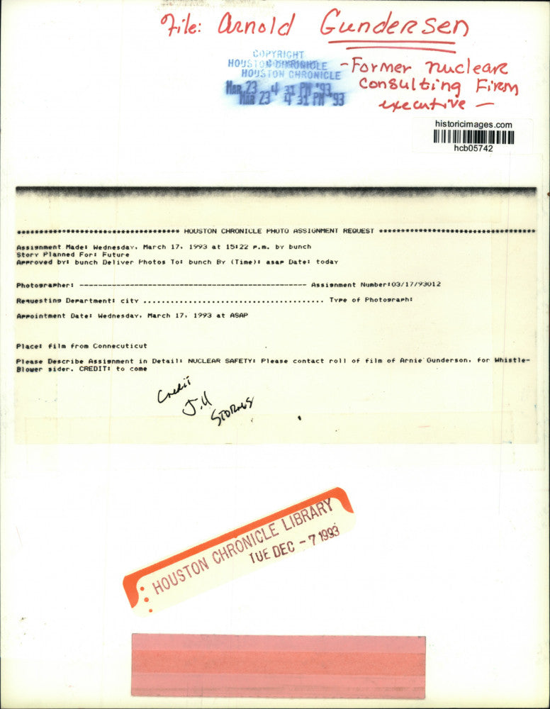 1993 Press Photo Former Nuclear Consulting firm executive, Arnold Gunderson.