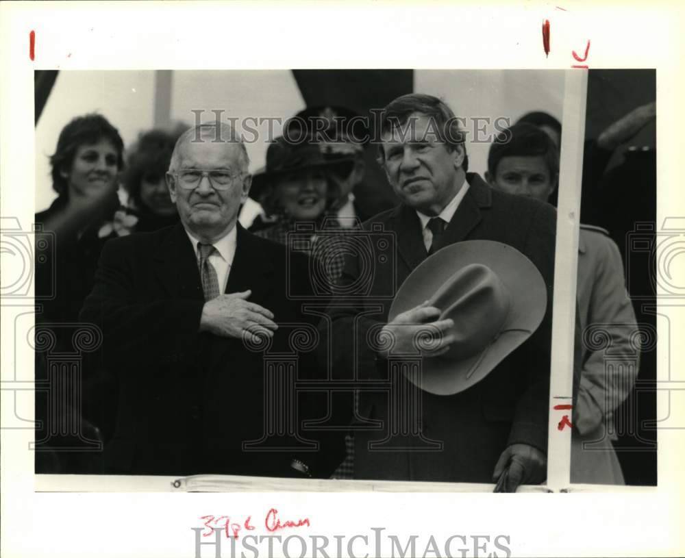 1987 Press Photo Bill Clements and Bill Hobby at their inauguration in Texas- Historic Images