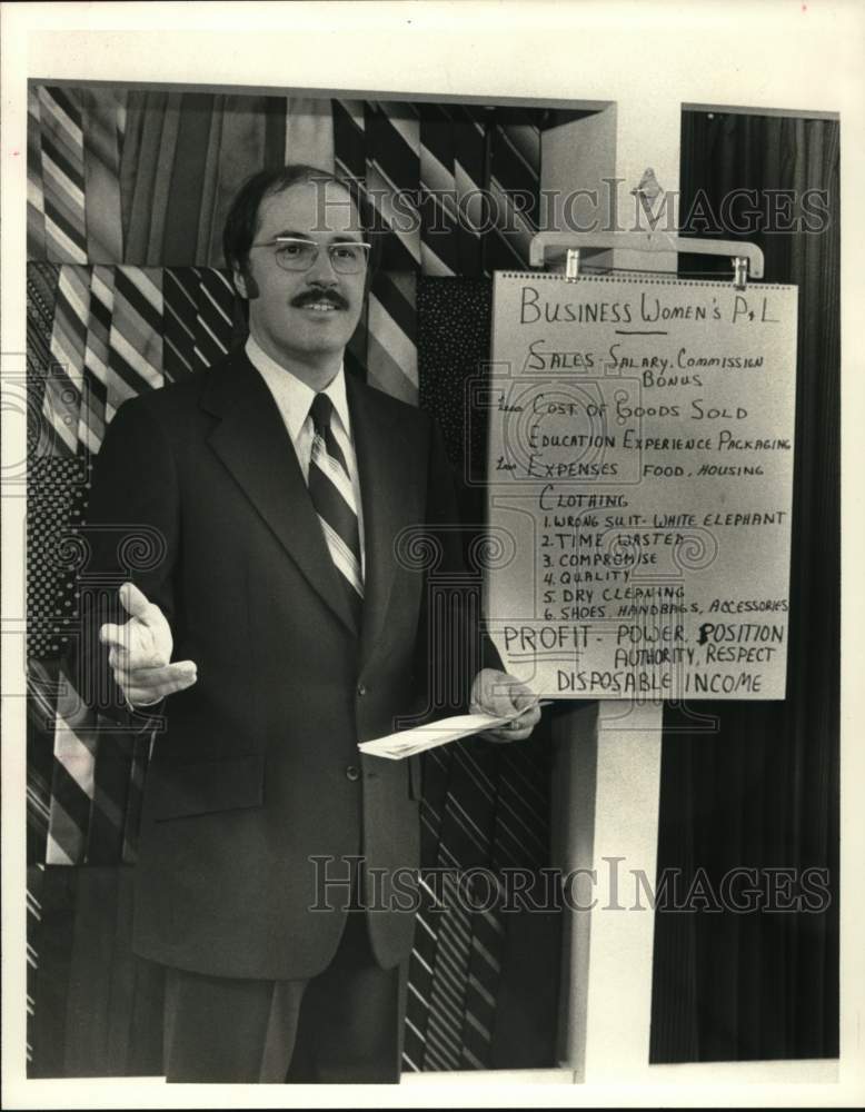 1978 Press Photo Custom tailor Mike Holsey presents women's wardrobe seminar