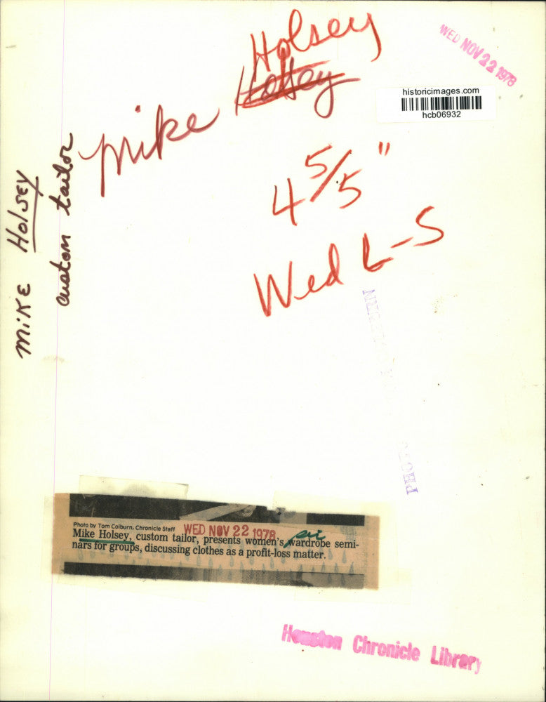 1978 Press Photo Custom tailor Mike Holsey presents women's wardrobe seminar