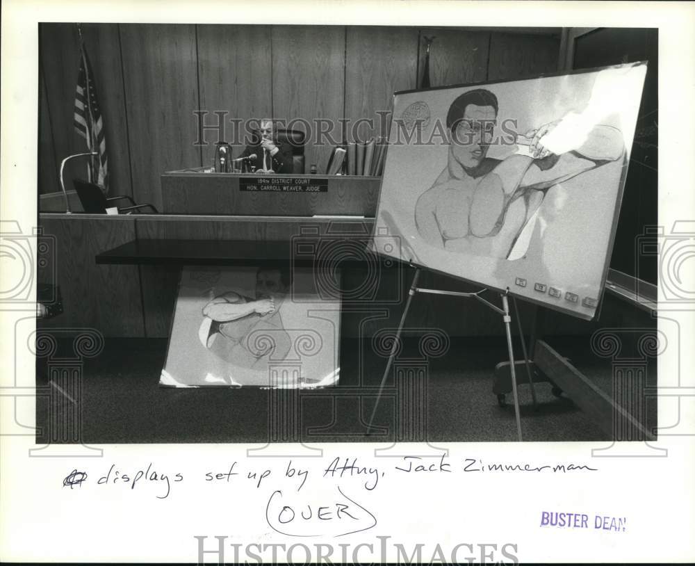 1984 Press Photo Displays set up in Judge Pete Moore courtroom - hcb19811- Historic Images