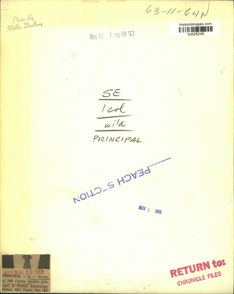 1963 Press Photo H.L. Shrake, Principal of Rucker Elementary School - hcb28248