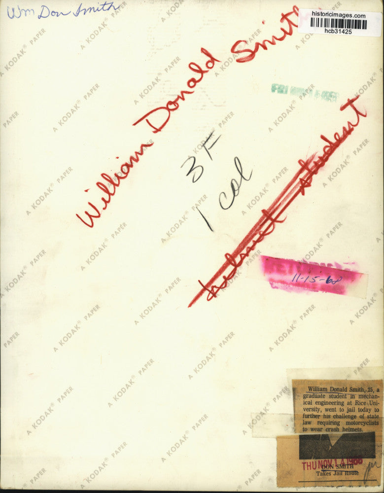 1968 Press Photo William Donald Smith, Mechanical Engineering graduate of Rice U