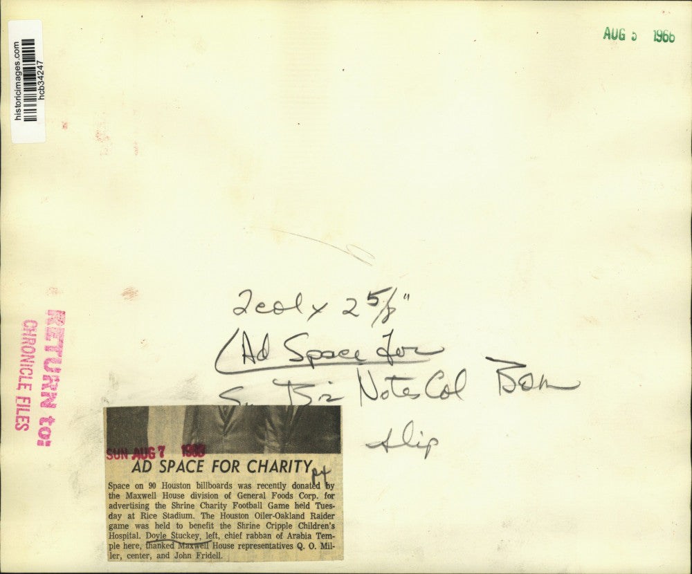 1966 Press Photo Shriner Doyle Stuckey thanks Maxwell House representatives