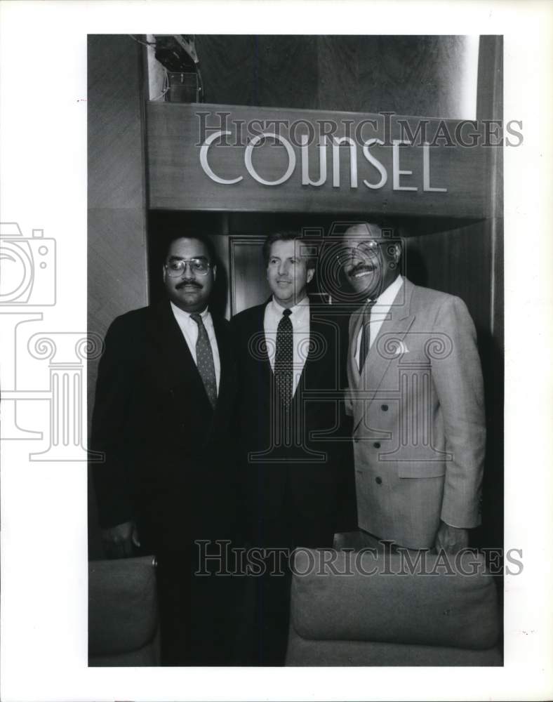 1989 Press Photo Houston councilmen Rodney Ellis, Jim Westmoreland, Anthony Hall- Historic Images