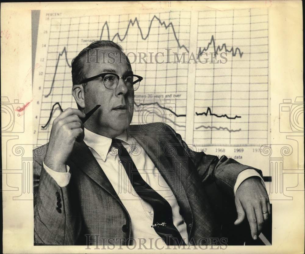 1969 Press Photo Labor Secretary George P. Shultz studies charts - hcb49685- Historic Images