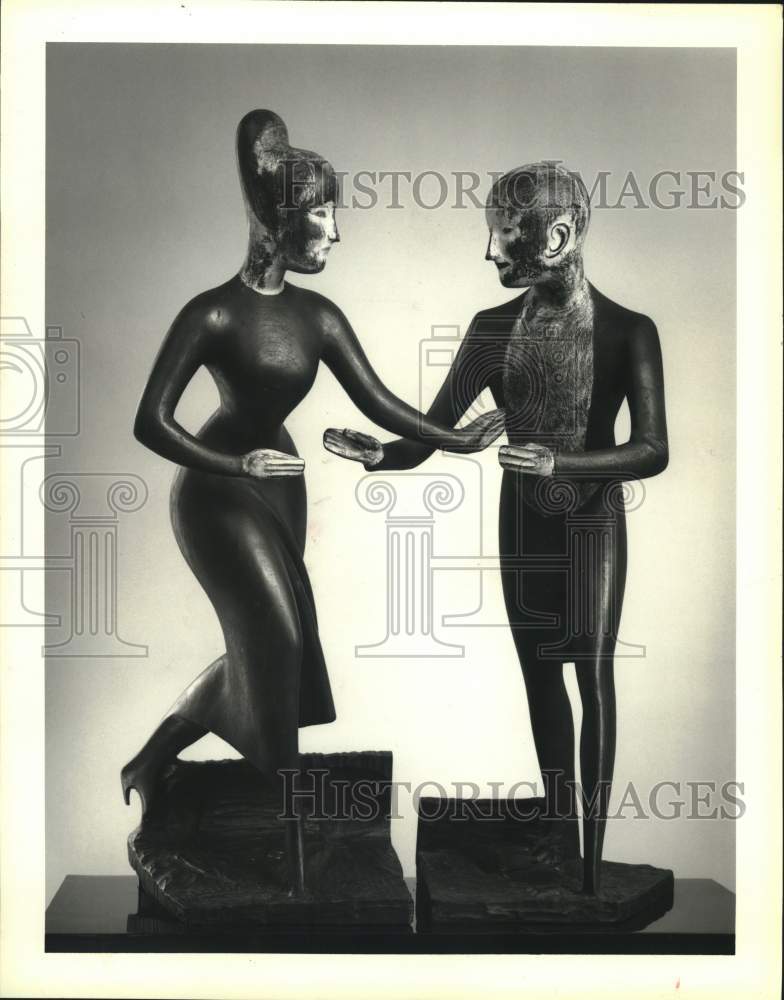 1918 Press Photo Wood art by Elie Nadelman of dancing couple titled "Tango".