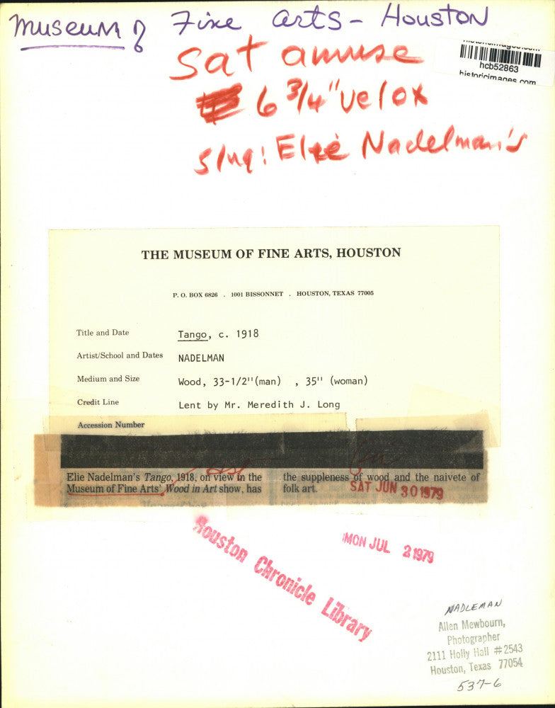 1918 Press Photo Wood art by Elie Nadelman of dancing couple titled "Tango".