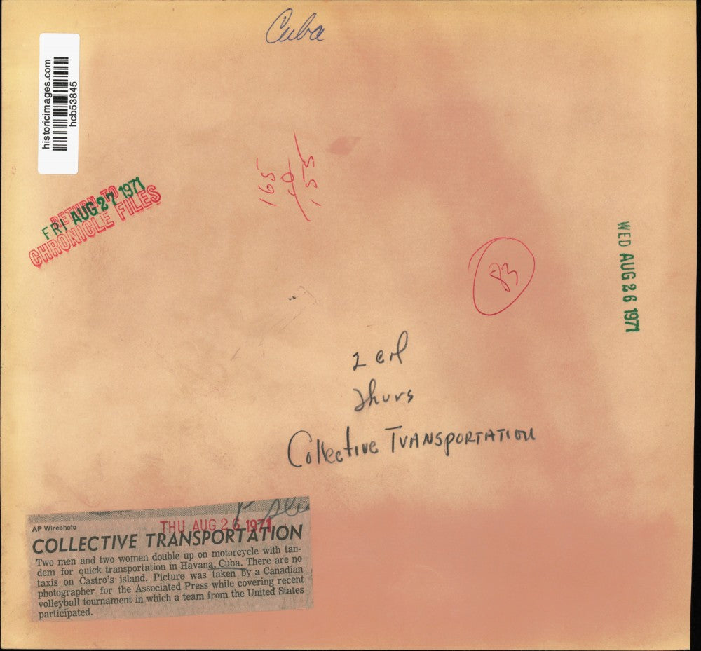 1971 Press Photo Travelers Riding on Motorcycle in Havana, Cuba - hcb53845