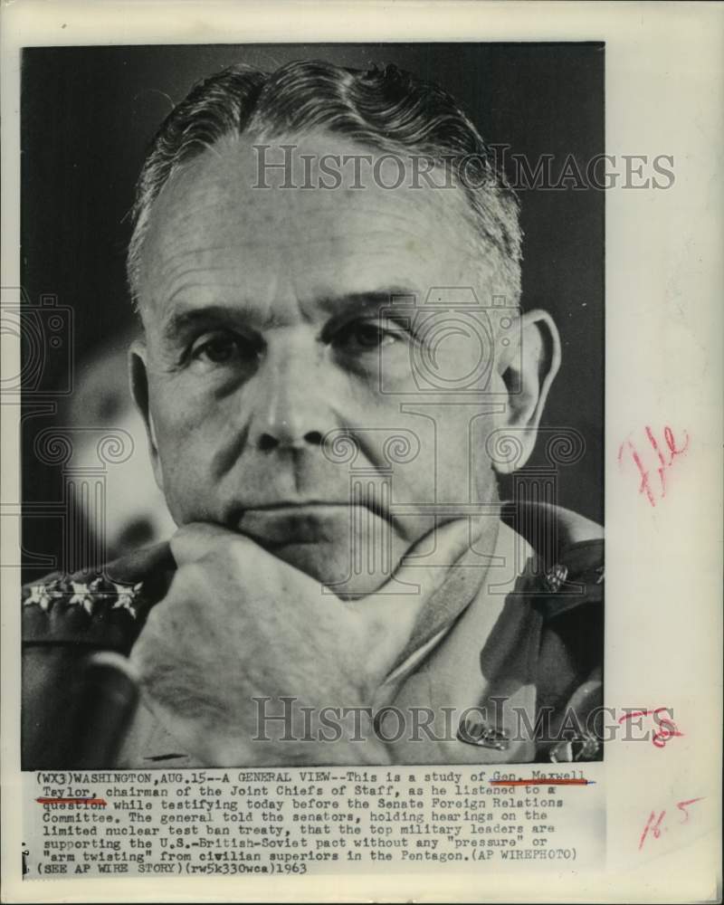 1963 Press Photo General Maxwell Taylor at Senate Foreign Relations Committee