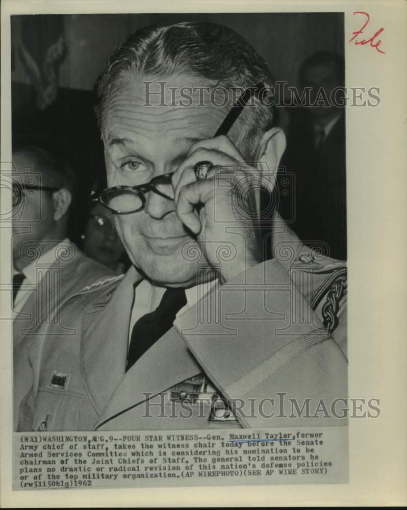 1962 Press Photo Gen. Maxwell Taylor before Senate Armed Services Committee - DC