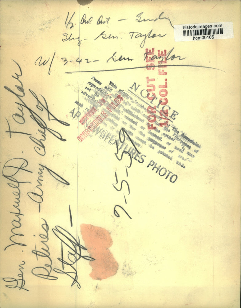 1959 Press Photo General Maxwell D. Taylor, Army Chief of Staff retires