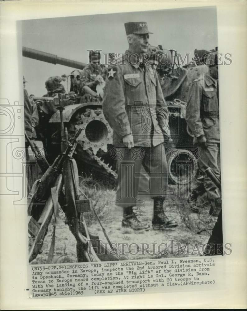 1963 Press Photo General Paul Freeman - Operation "Big Lift" - Spesbach, Germany