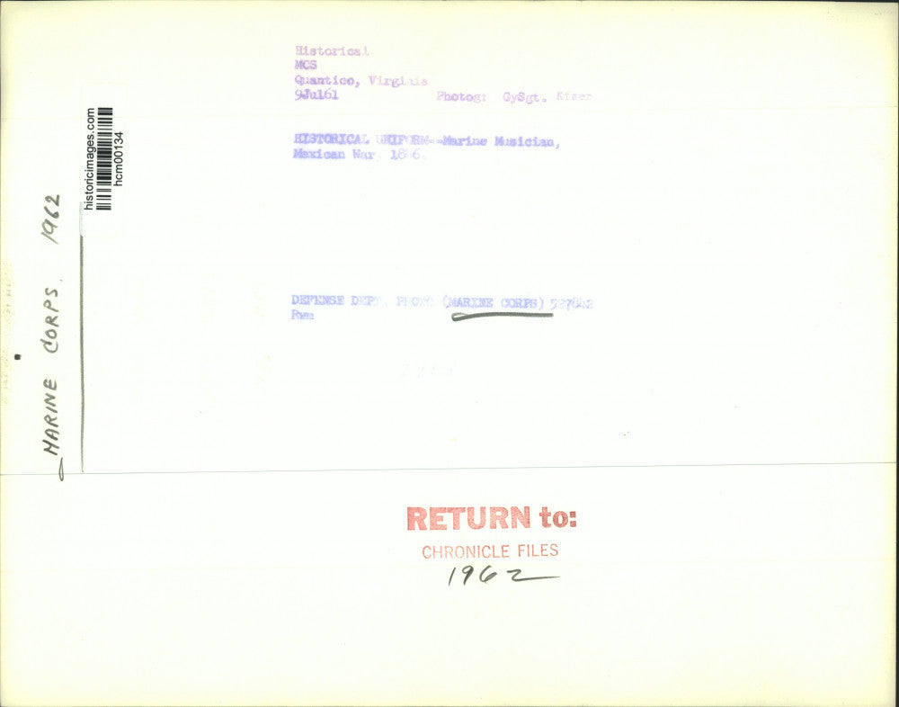 1961 Press Photo Historical uniform - Marine Musician, Mexican War 1846