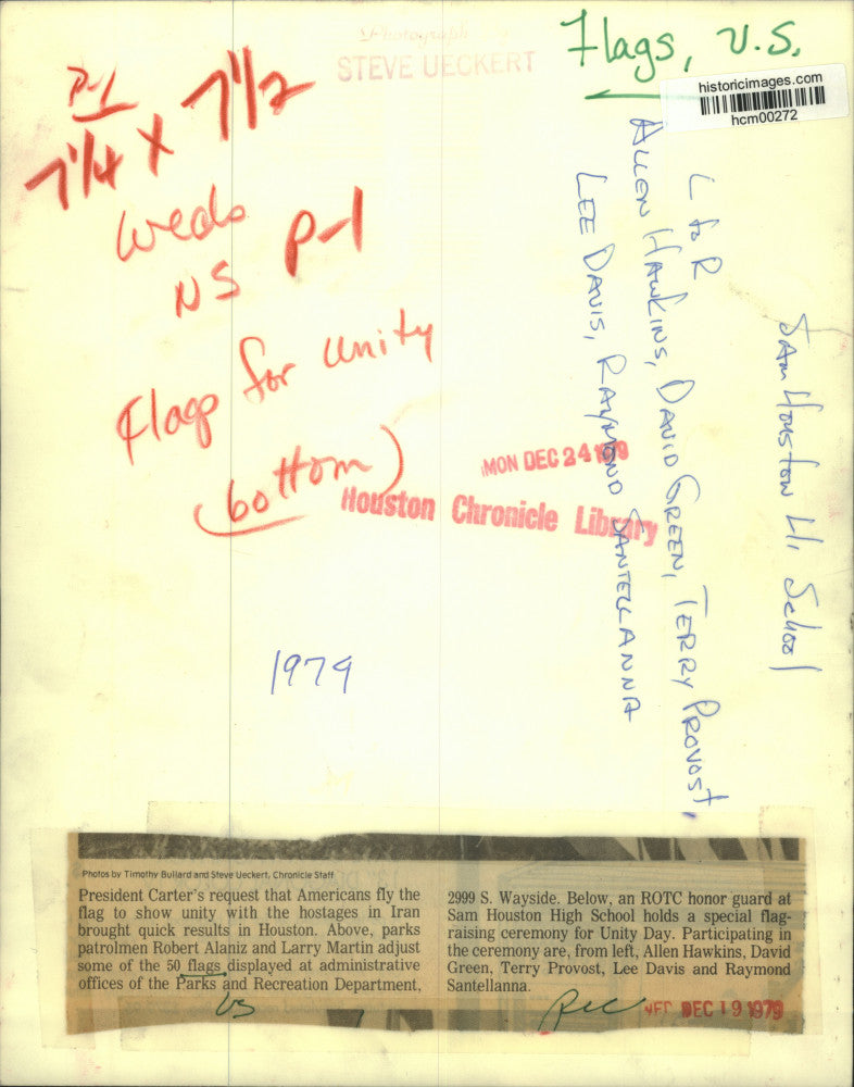 1979 Press Photo Sam Houston High ROTC holds Unity Day flag-raising ceremony; TX