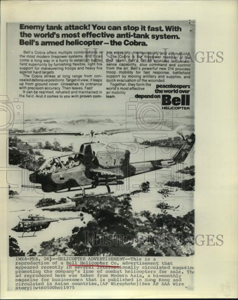 1975 Press Photo Bell Helicopter advertisement in "Modern Asia" magazine