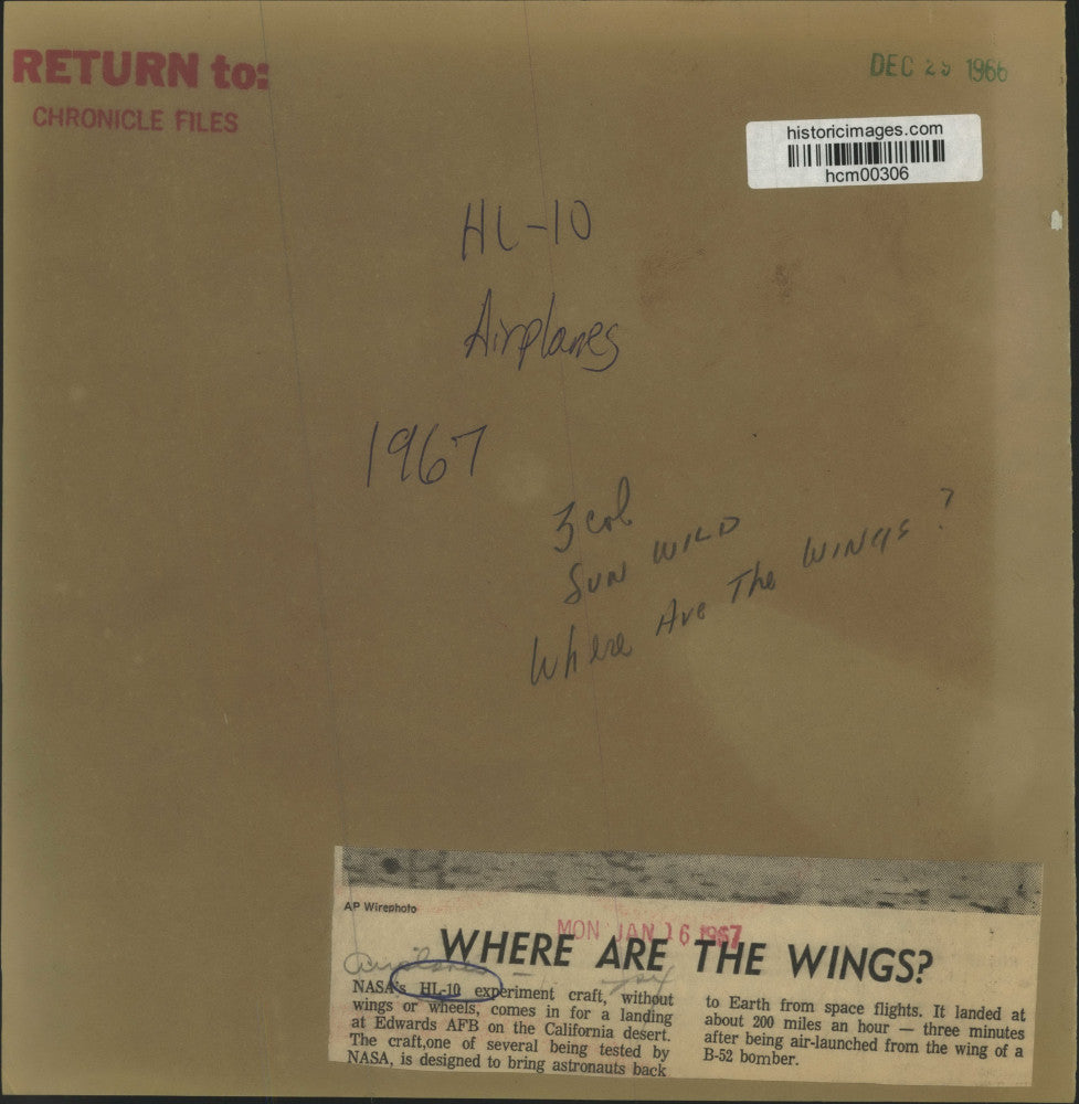 1966 Press Photo NASA's HL-10 experiment airplane- No wings - Edwards AFB