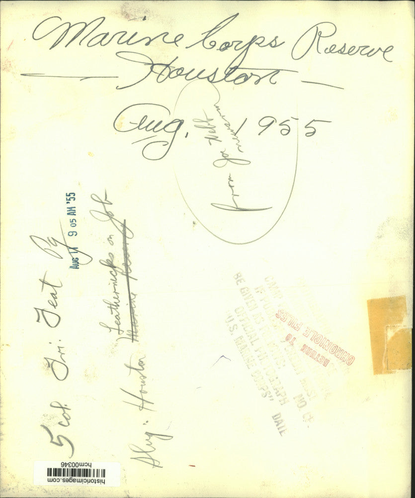 1955 Press Photo Houston Marine Corp Reserve greeted by officer - hcm00346